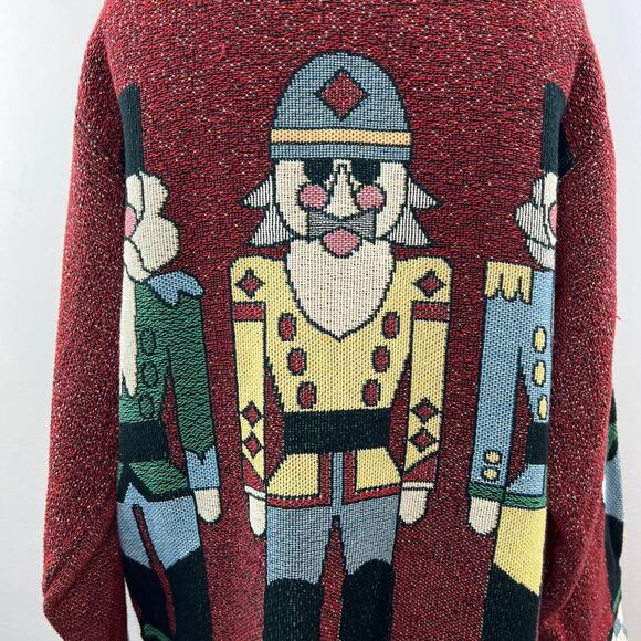 VTG Sugar Street Weavers Nutcrackers Christmas Tapestry Cardigan Sweater USA M - Picture 8 of 12
